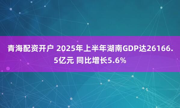 青海配资开户 2025年上半年湖南GDP达26166.5亿元 同比增长5.6%